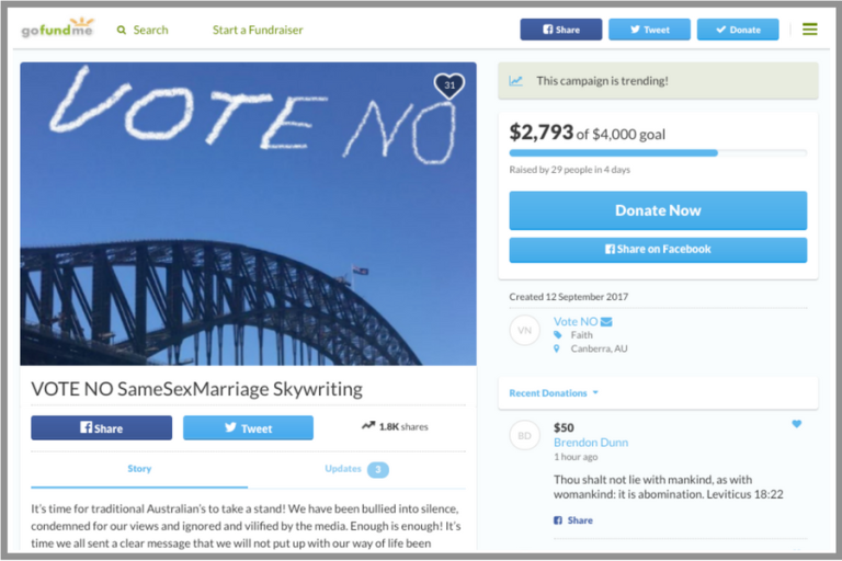 GoFundMe freeze access to the Sydney 'Vote No' skywriters funds