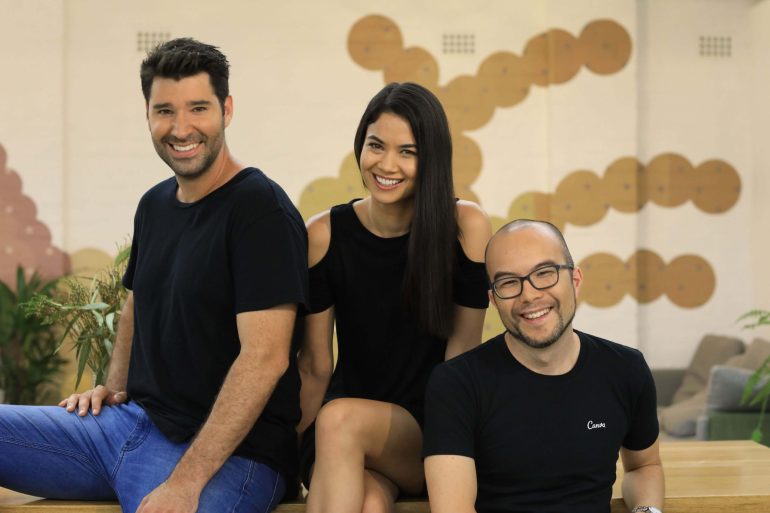 Canva cofounders Cliff Obrecht, Melanie Perkins and Cameron Adams. Photo: supplied