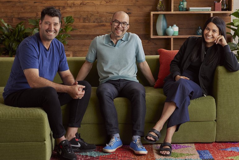 Canva cofounders Cliff Obrecht, Cameron Adams and Melanie Perkins.