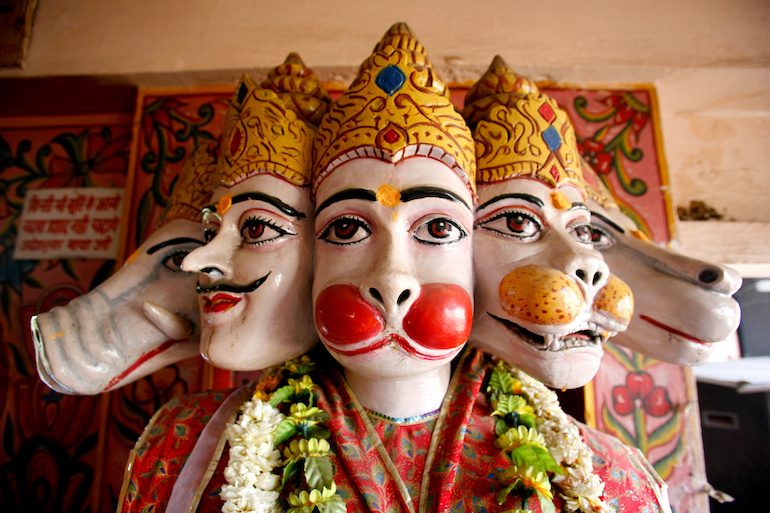 Hanuman incarnations heads in hanuman temple in delhi