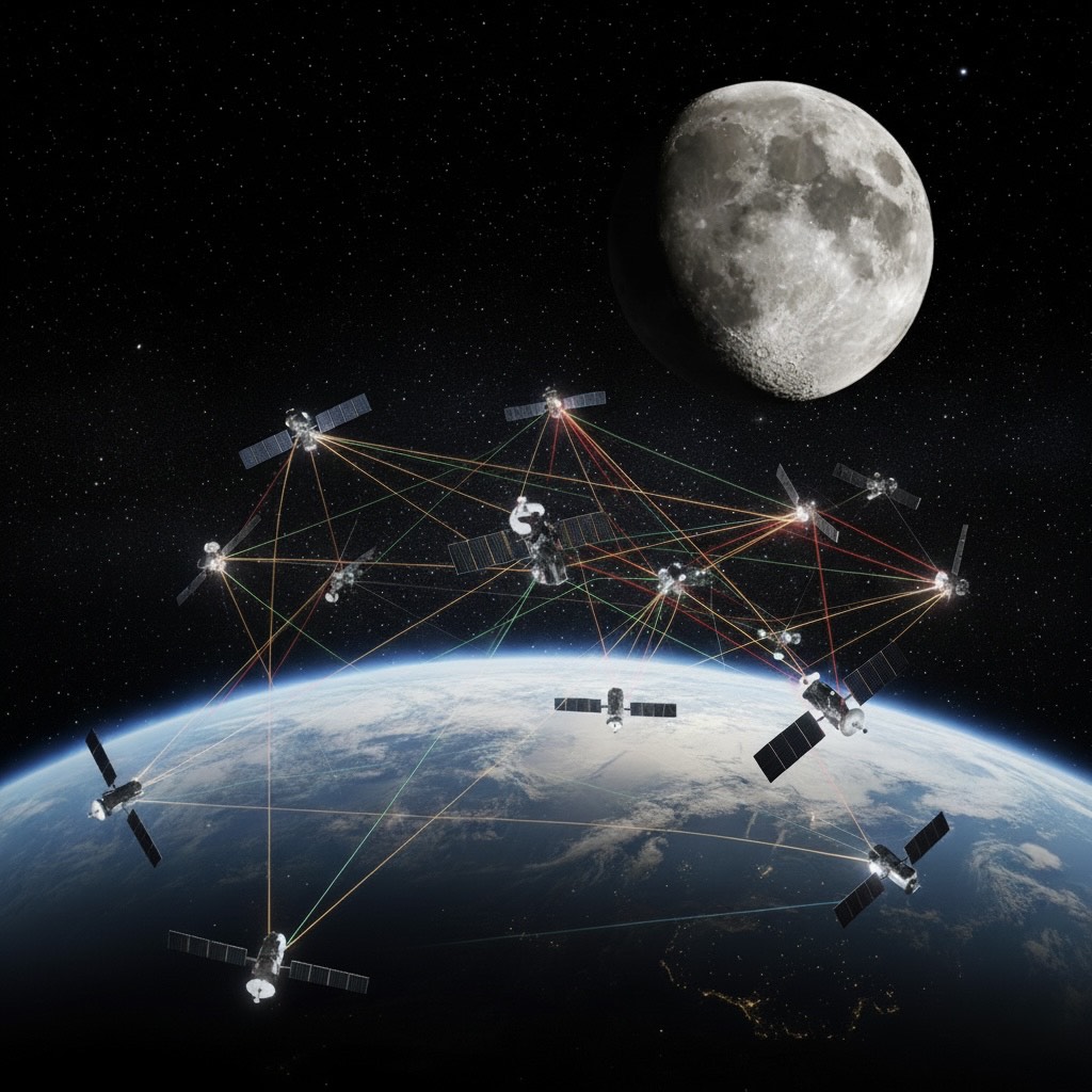 A conceptual image of a next generation laser communication network.